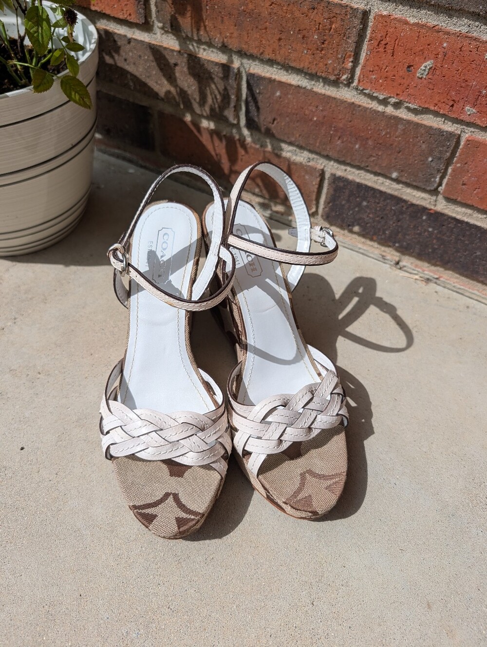 🍁 Vintage Y2K Coach Rose Genuine Leather Signature Canvas Braided Wedge Sandals - Picture 15 of 15